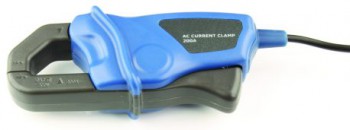 图像显示了一个钳口闭合的蓝色和黑色电流钳