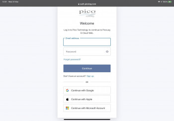 PicoLog Cloud 平板登录页面